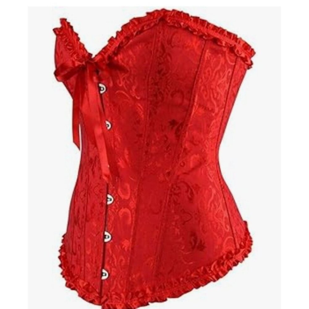 Red Lace-Up Corset Top With Ruffles & Front Buttons EVAbaby Size 4XL